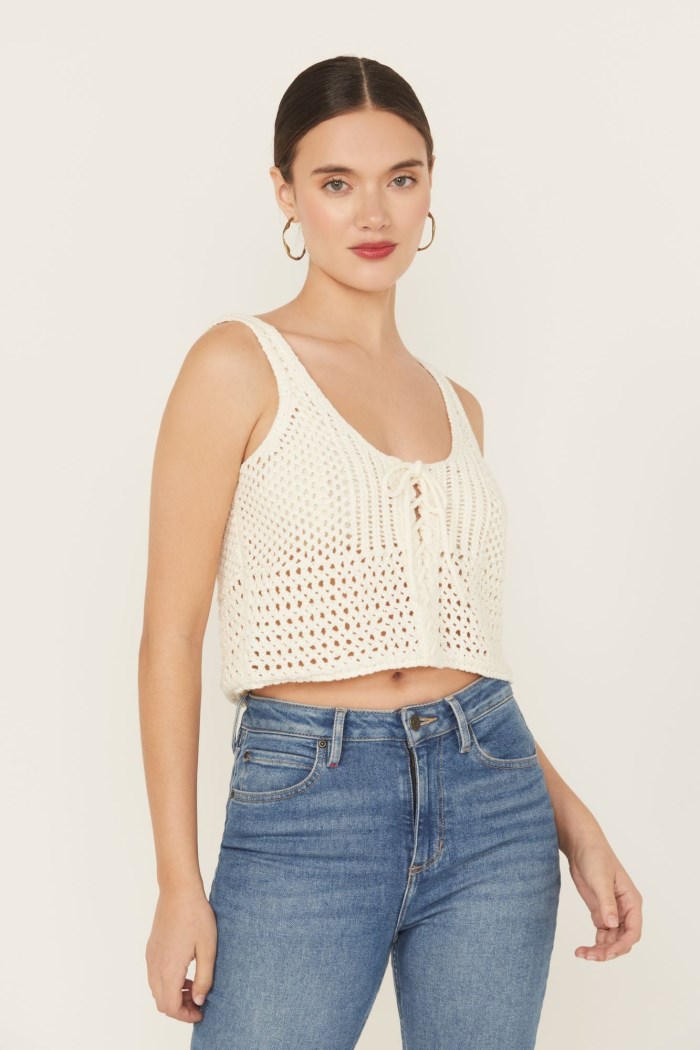 Idyllwind Women's Rockwall Open Weave Cropped Sweater Tank | Ivory