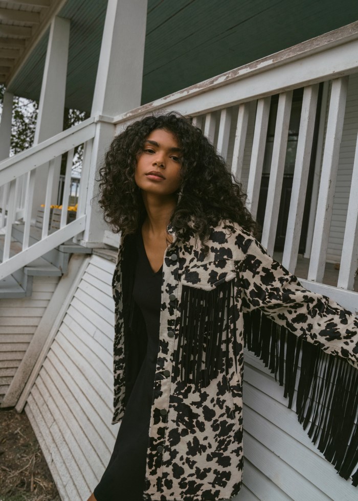 Idyllwind Women's Hair-On Cow Hide Fringe Shacket Jacket | White