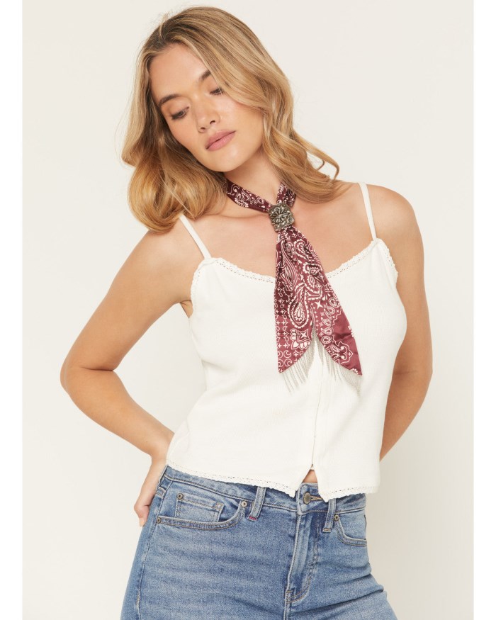 Idyllwind Women's Sutherland Chain Fringe Bandana Necklace | Red