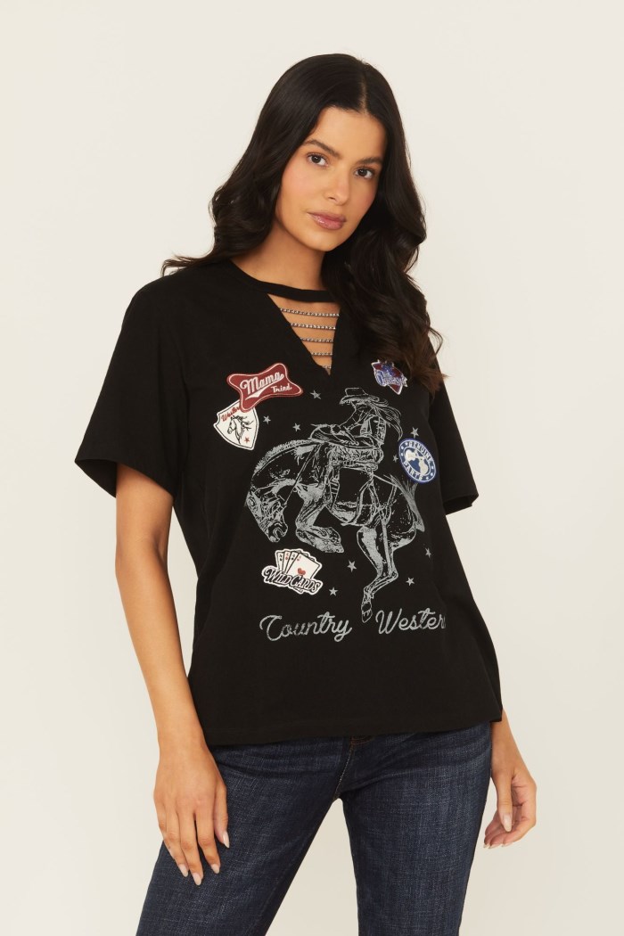 Idyllwind Women's Country And Western Embellished Short Sleeve Graphic Tee | Black