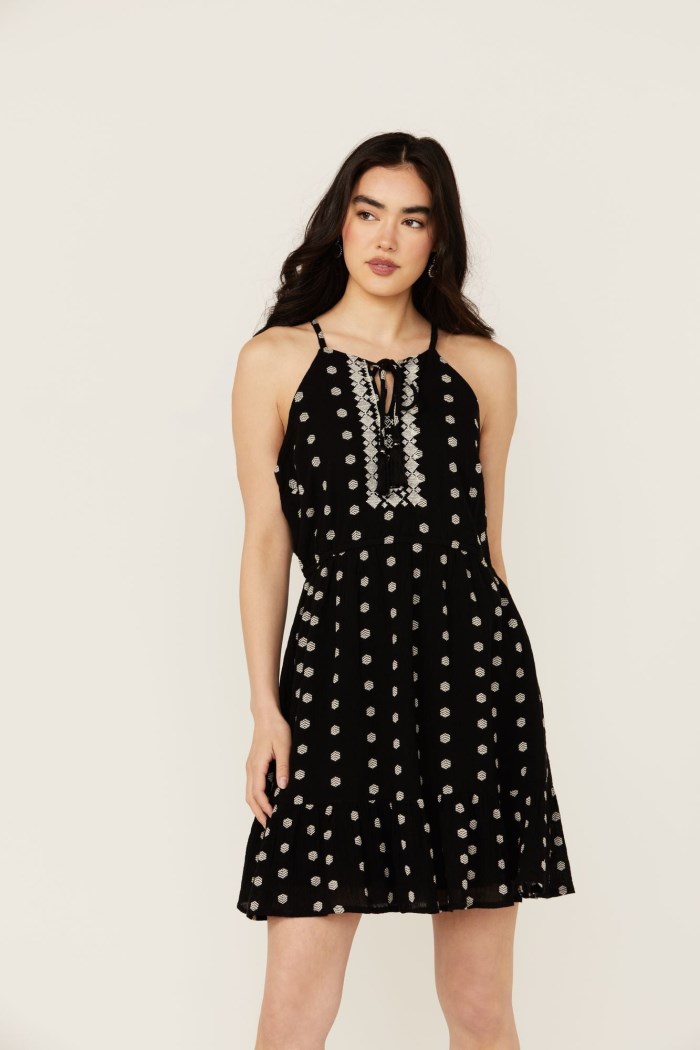 Idyllwind Women's Zelida Embroidered Halter Neck Mini Dress | Black