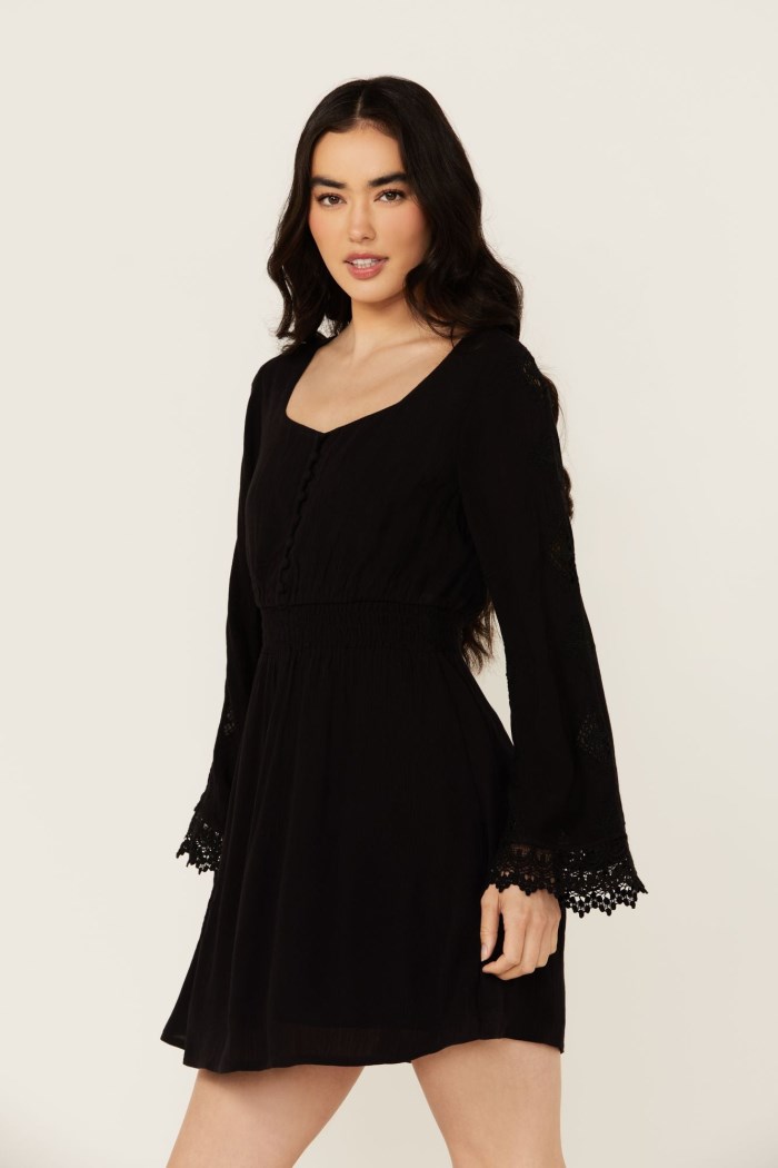 Idyllwind Women's Scotts Lace Long Sleeve Mini Dress | Black