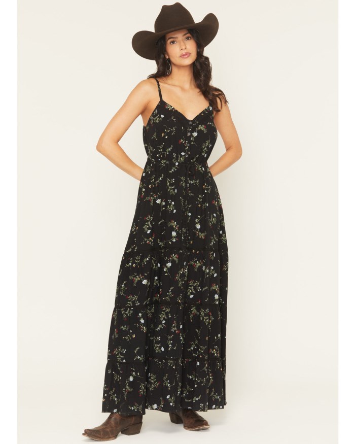 Idyllwind Women's Colt Floral Print Sleeveless Button-Down Maxi Dress | Black