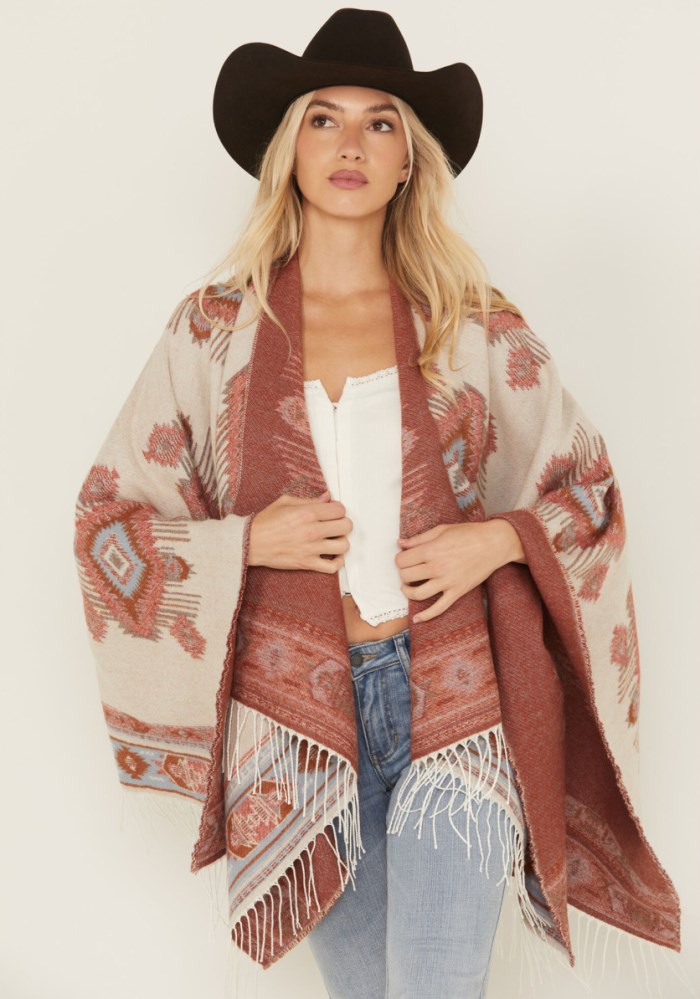 Idyllwind Women's Austin Southwestern Print Fringe Shawl | Ivory