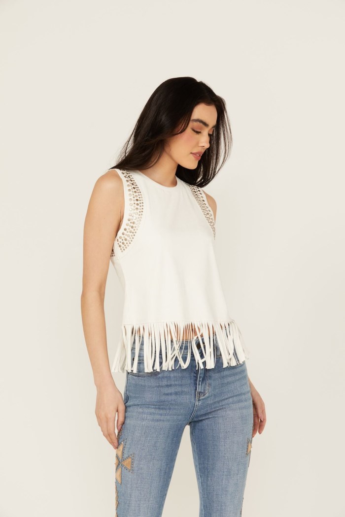 Idyllwind Women's Lillian Studded Fringe Faux Suede Tank Top | Ivory