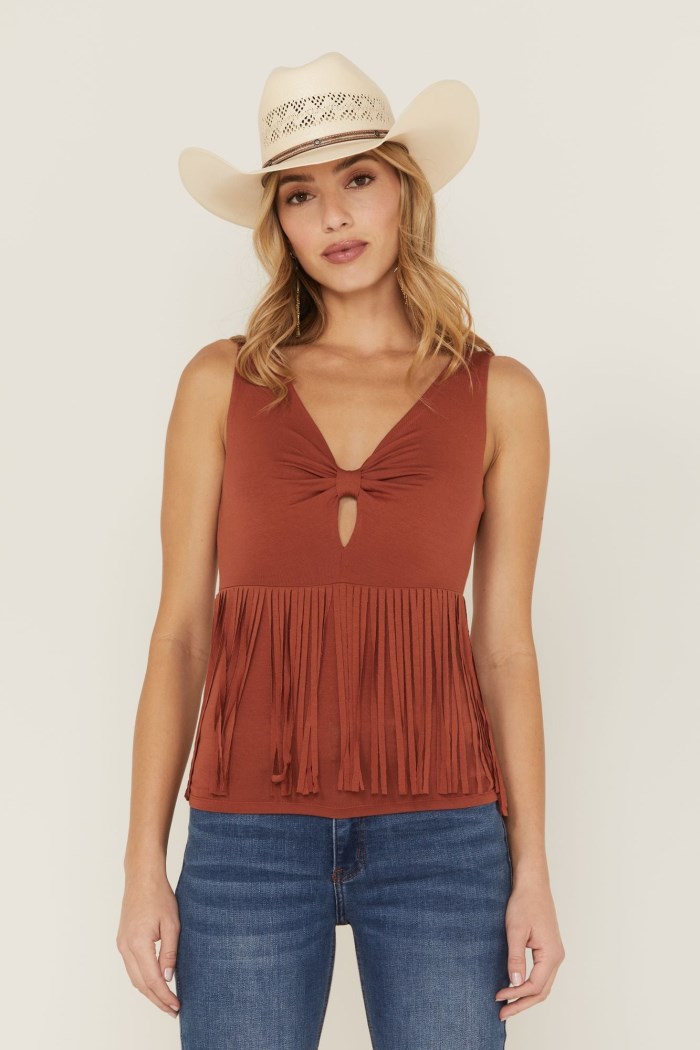 Idyllwind Women's Bluebell Twist & Fringe Top | Pecan