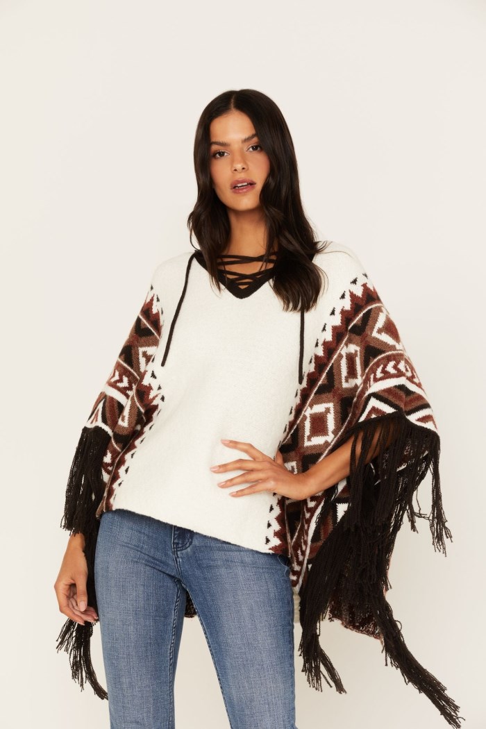 Idyllwind Women's Southwestern Knit Poncho Sweater | Tan