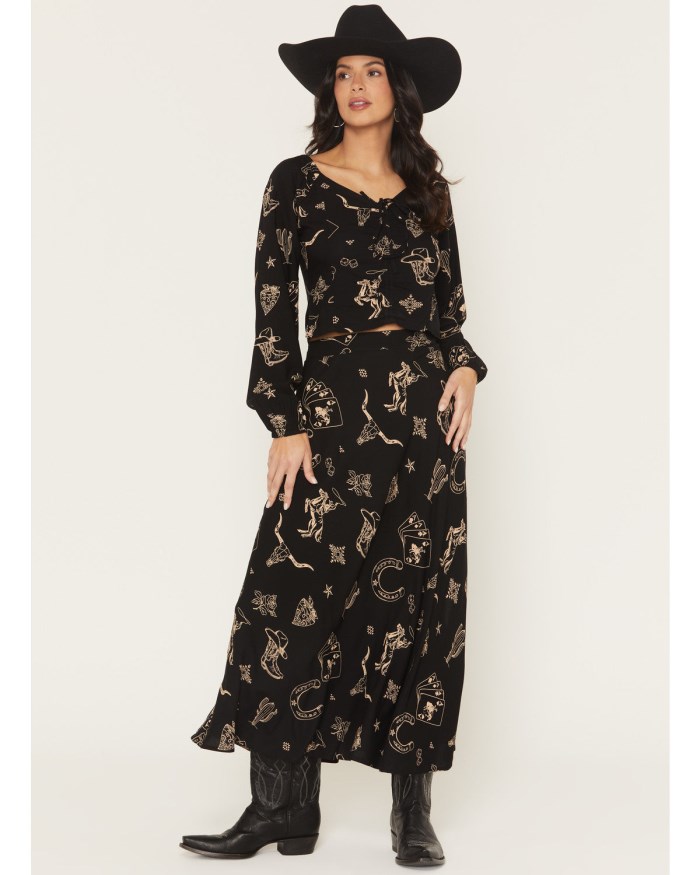 Idyllwind Women's Lutie Conversational Print Midi Skirt | Black