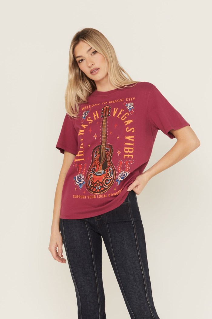 Idyllwind Women's Rhinestone Music City Short Sleeve Boyfriend Graphic Tee | Maroon