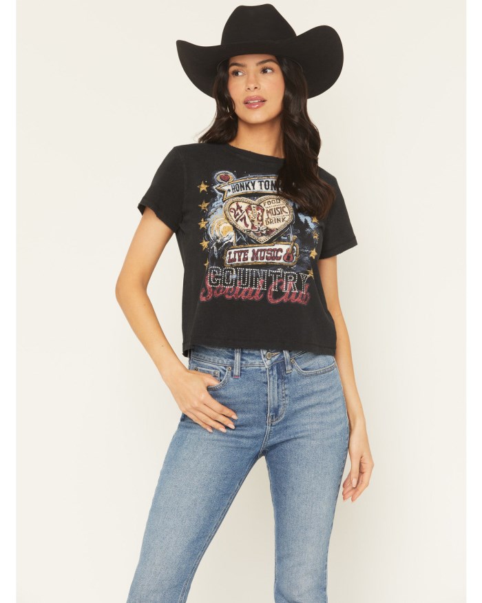 Idyllwind Women's Honky Tonk Country Short Sleeve Graphic Tee | Black