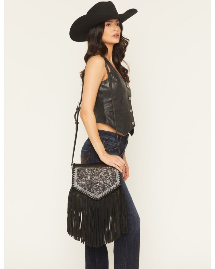 Idyllwind Women's Granada Tooled Fringe Crossbody Bag | Black