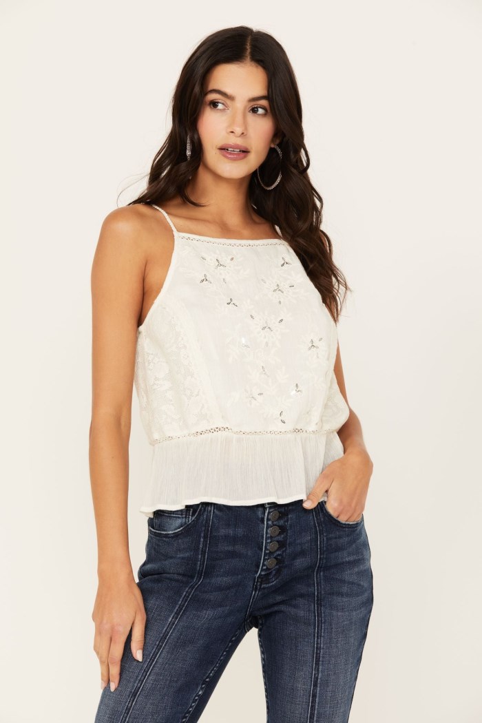 Idyllwind Women's Magda Embroidered Peplum Tank | Ivory