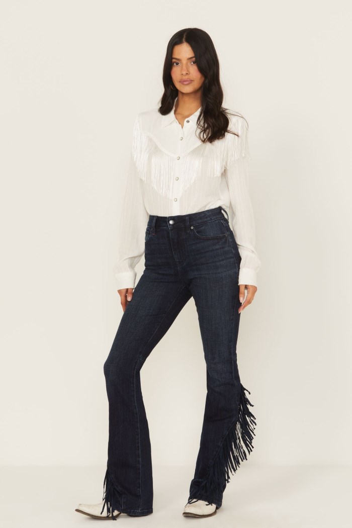 Idyllwind Women's Allessio Dark Wash High Rise Fringe Bootcut Super Stretch Denim Jeans | Dark Wash