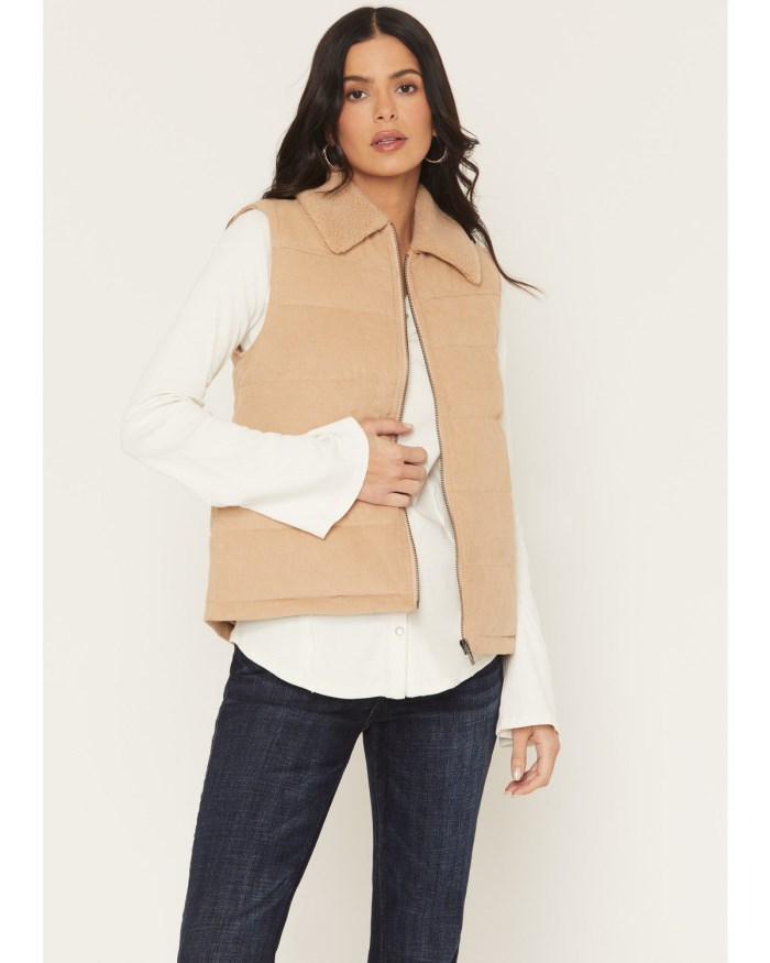 Idyllwind Women's Midvale Corduroy Embroidered Puffer Vest | Khaki