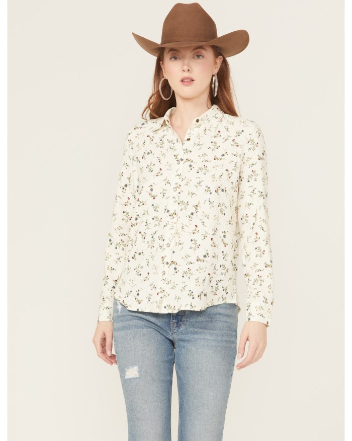 Idyllwind Women's Snowden Floral Print Long Sleeve Featherlight Western Shirt | Cream