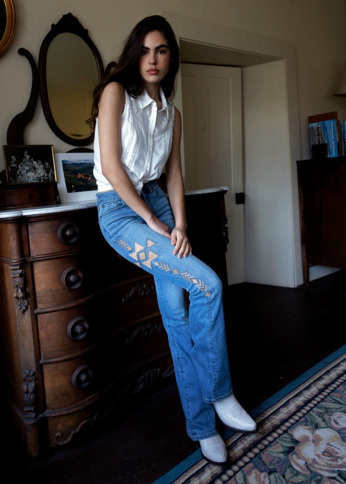 Idyllwind Women's Ellis Medium Wash Gypsy High Rise Faux Suede Embellished Bootcut Comfort Stretch Denim Jeans | Medium Wash