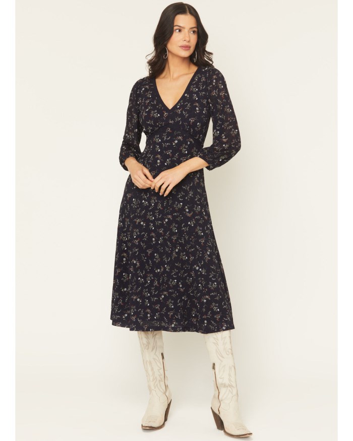 Idyllwind Women's Partner DItsy Floral Print Long Sleeve Midi Dress | Indigo