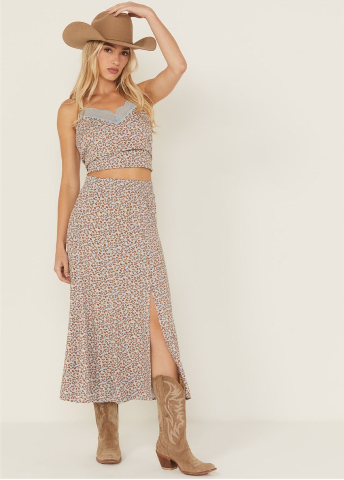 Idyllwind Women's Richardson Floral Print Button Front Midi Skirt | Light Blue