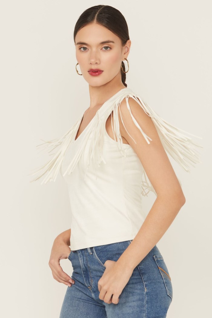 Idyllwind Women's Lady Luck Fringe Faux Suede Top | Ivory