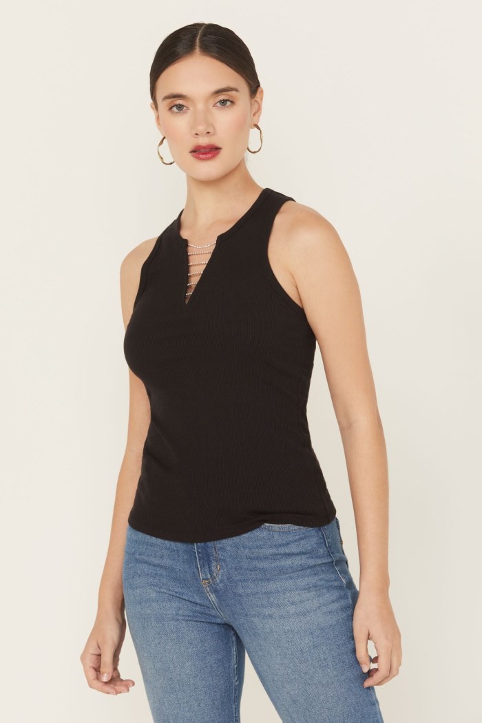 Idyllwind Women's Rhinestone Chain Ribbed Tank | Black
