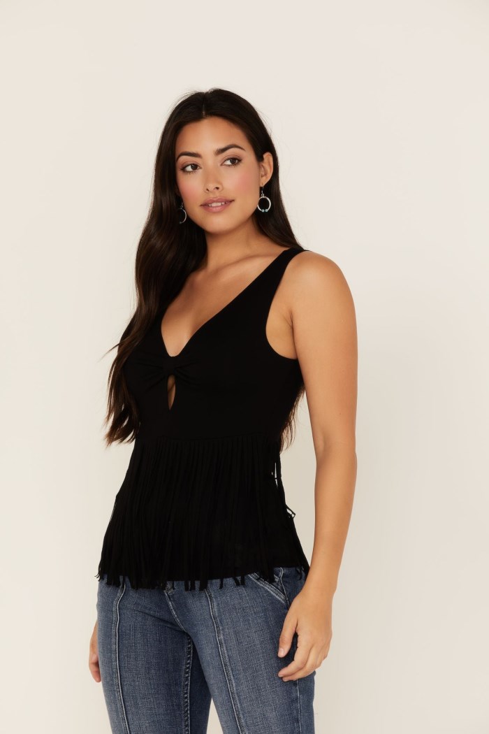 Idyllwind Women's Bluebell Twist & Fringe Tank Top | Black