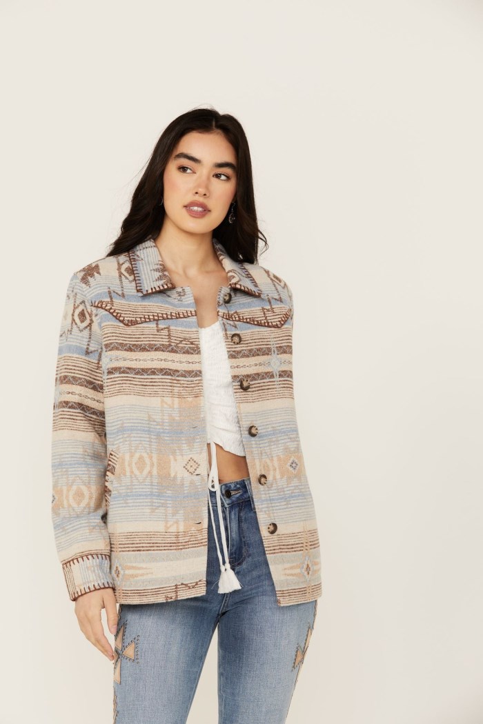 Idyllwind Women's Hickorydale Southwestern Print Shacket | Light Blue