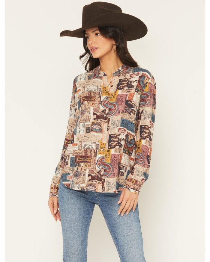 Idyllwind Women's Rodeo Ticket Featherlight Long Sleeve Snap Western Shirt | Cream