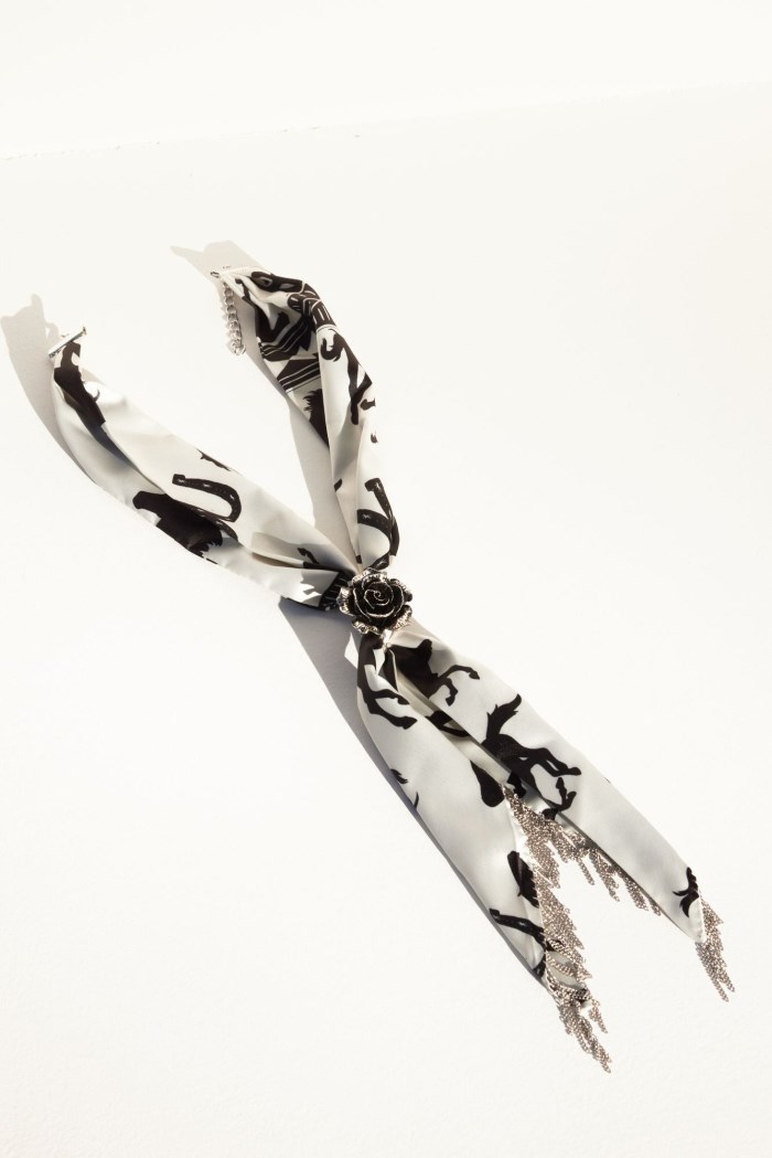 Idyllwind Women's Georgia Chain Fringe Bandana Necklace with Rose Slider | Black/white