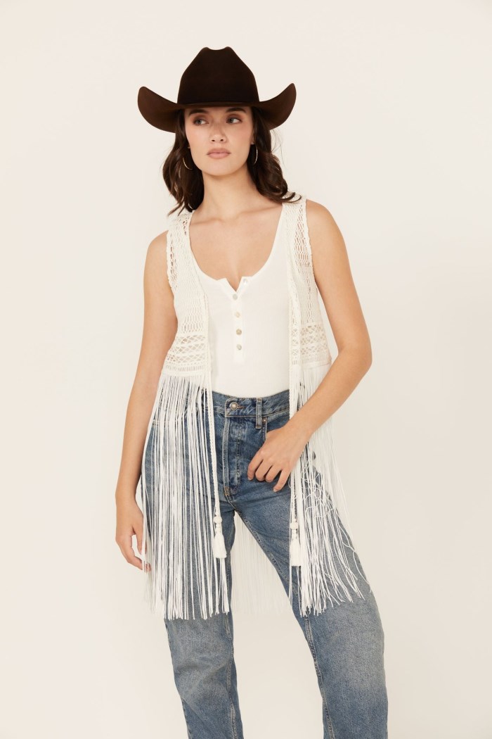 Idyllwind Women's Hawls Crochet Fringe Vest | Ivory