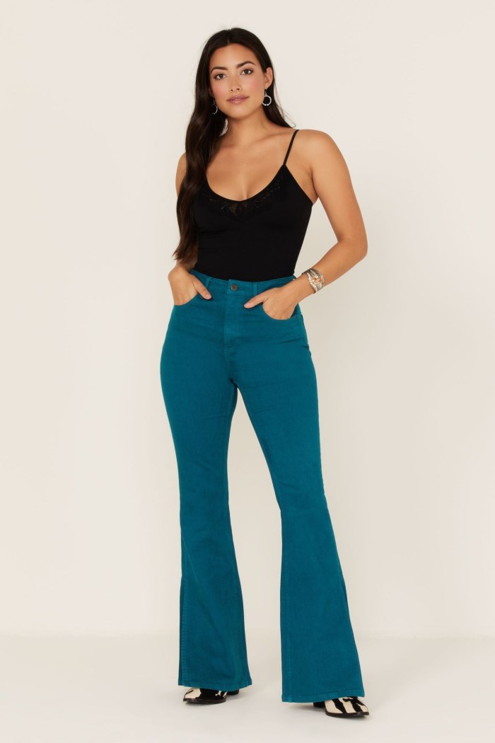 Idyllwind Women's Teal Mid Rise Flare Jeans | Deep Teal