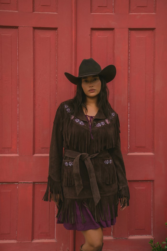 Idyllwind Women's Batavia Embroidered Fringe Suede Jacket | Dark Brown