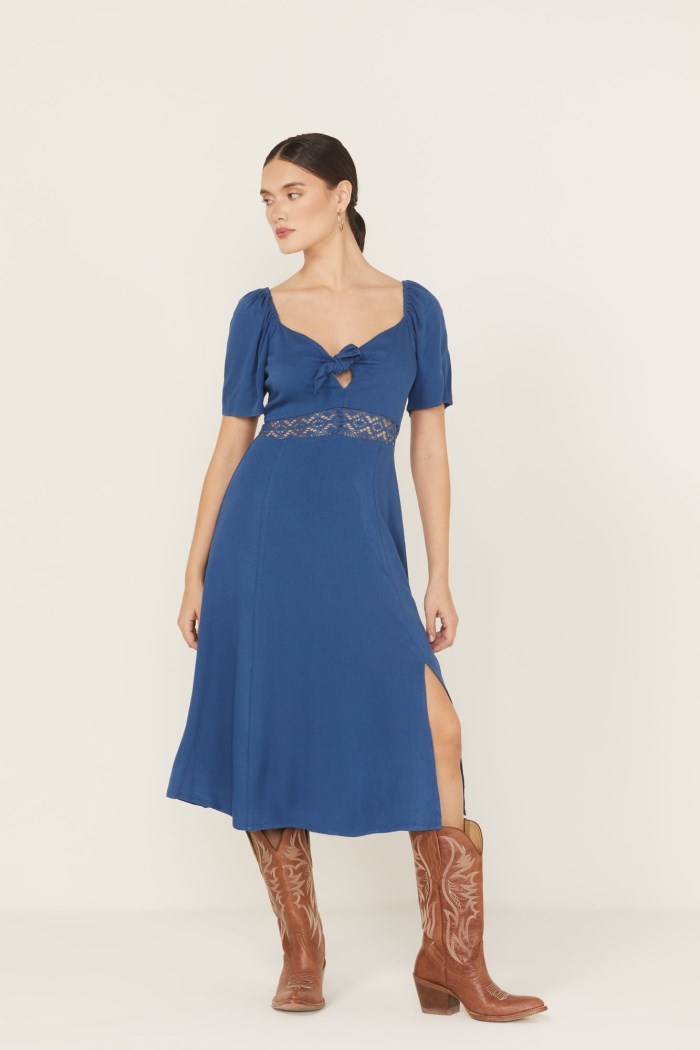 Idyllwind Women's Beth Jacquard Print Short Sleeve Midi Dress | Blue