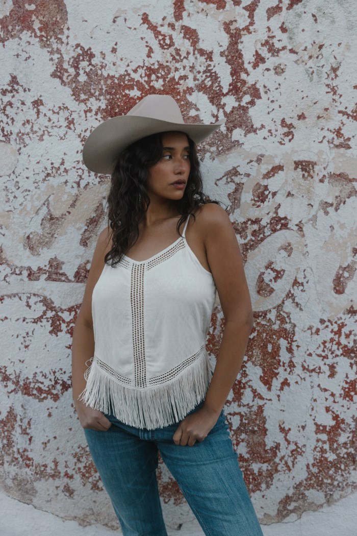 Idyllwind Women's Briarwick Jacquard Print Fringe And Lace Tank Top | Ivory