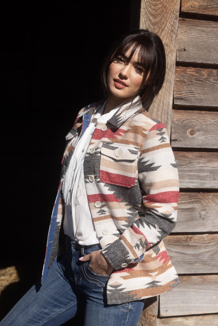 Idyllwind Women's Roadhouse Southwestern Print Button-Down Shacket | Ivory