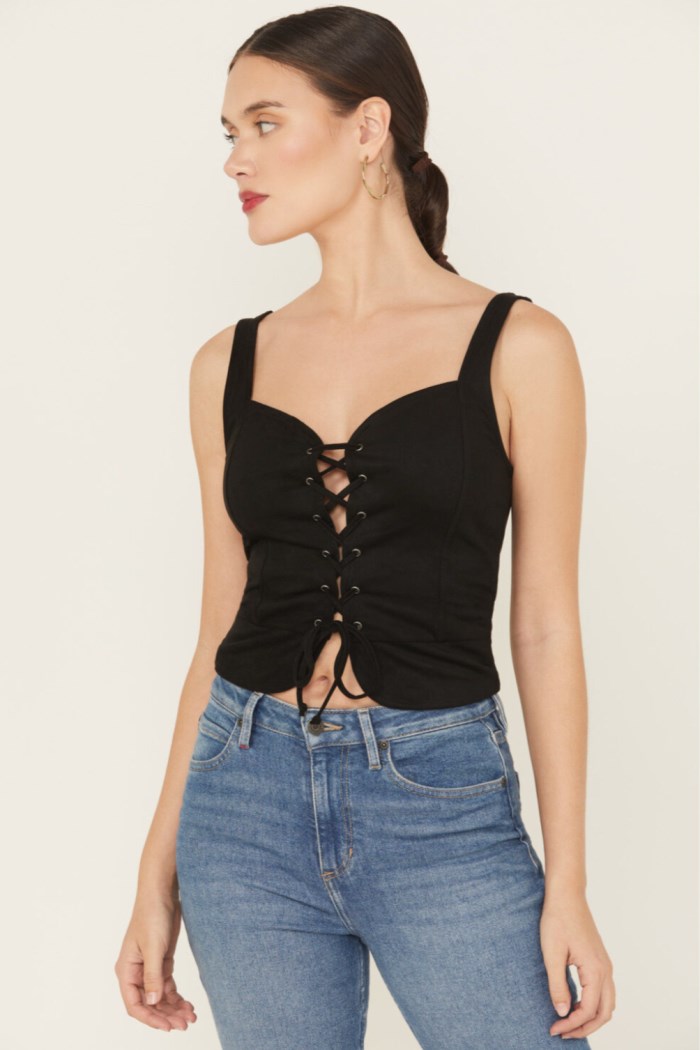 Idyllwind Women's Eastland Faux Suede Lace-Up Corset | Black