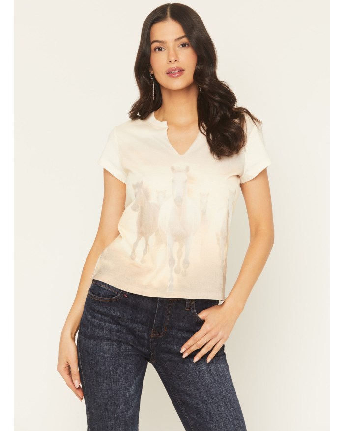 Idyllwind Women's Running Horses Short Sleeve Graphic Baby Tee | Cream