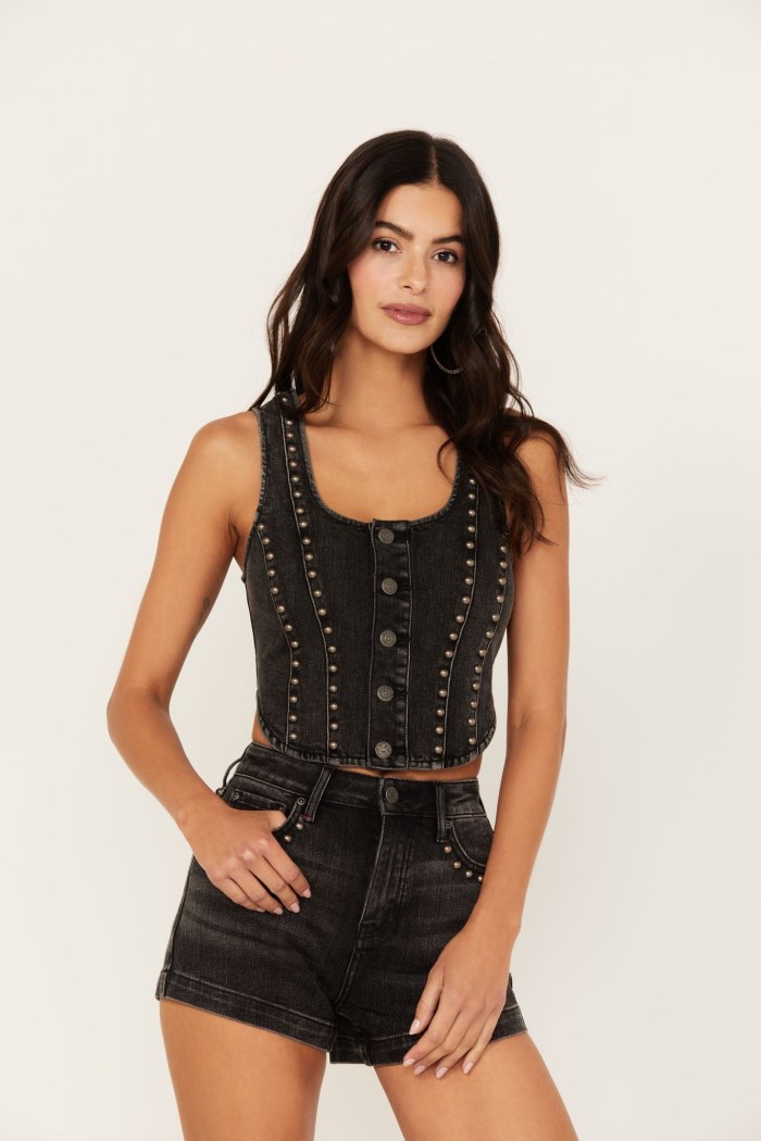 Idyllwind Women's Delrose Drive Studded Denim Vest | Black