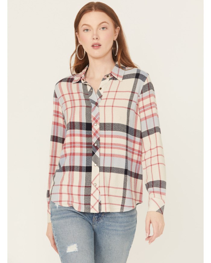 Idyllwind Women's Lyle Plaid Print Long Sleeve Snap Western Shirt | Cream