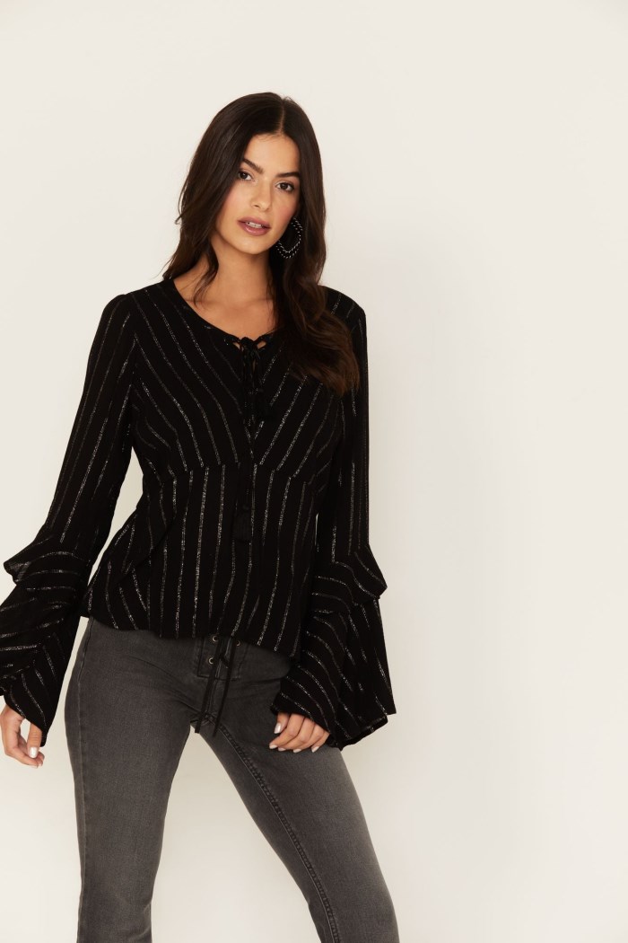 Idyllwind Women's Lafayette Metallic Stripe Top | Black