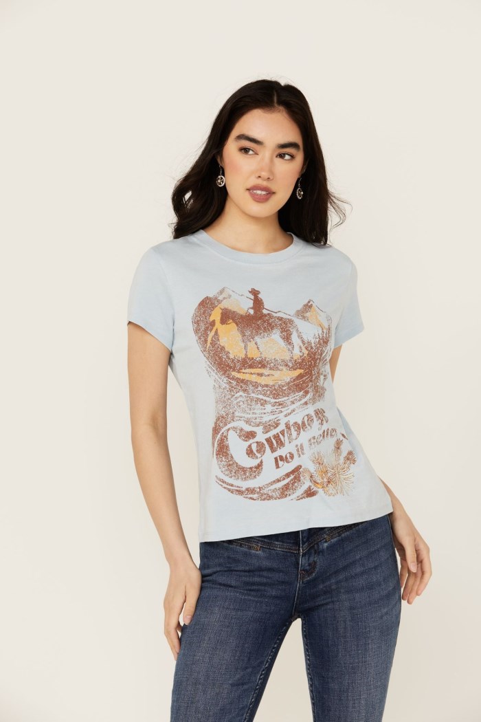 Idyllwind Women's Cowboys Do It Better Relaxed Fit Short Sleeve Graphic Tee | Light Blue