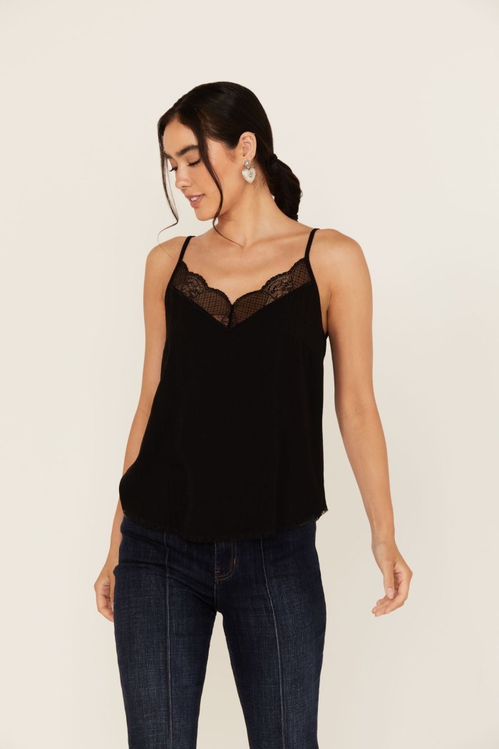 Idyllwind Women's Randa Solid Lace Trim Cami Tank | Black
