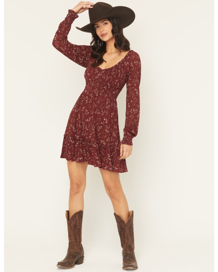 Idyllwind Women's Pippin Ditsy Floral Print Long Sleeve Mini Dress | Cherry