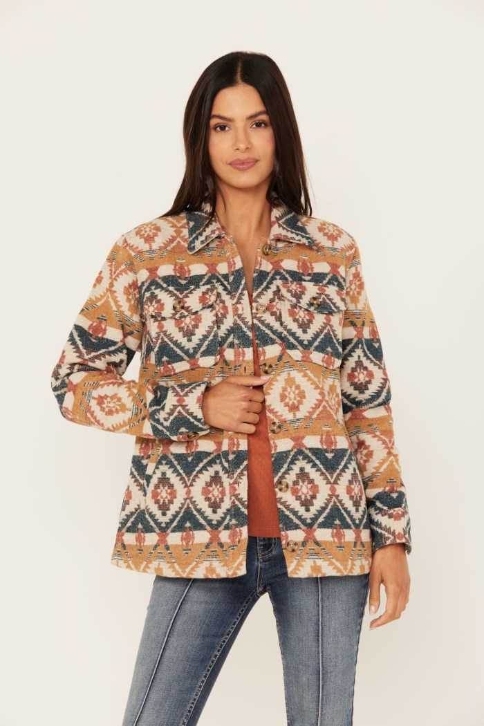 Idyllwind Women's Southwestern Striped Shacket | Medium Brown