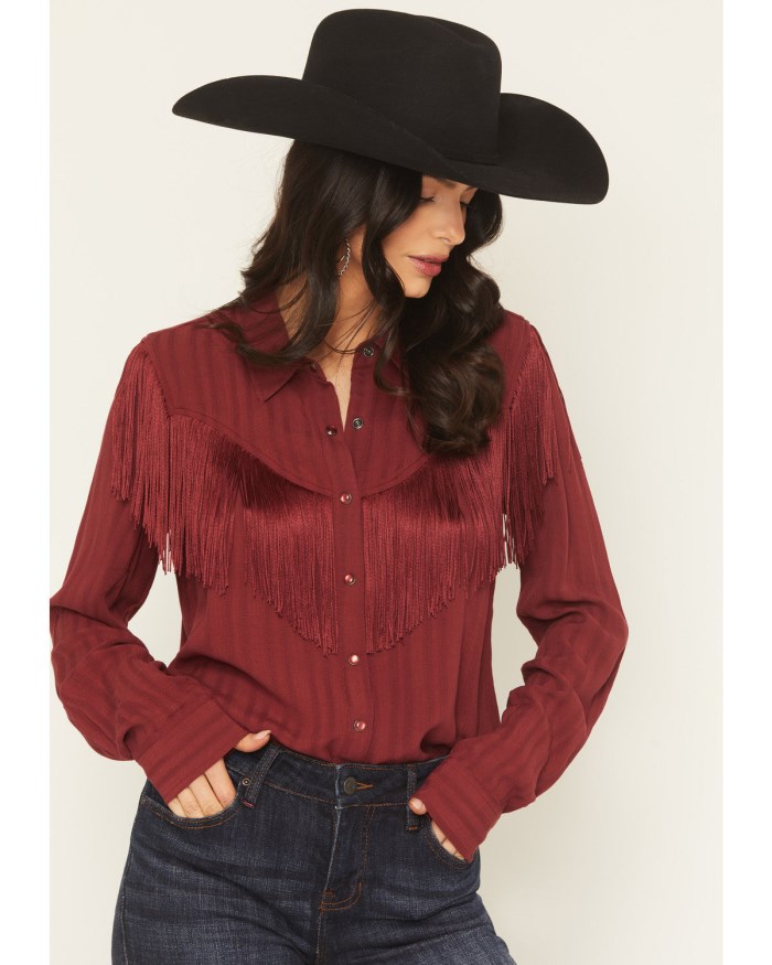 Idyllwind Women's Revive Fringe Long Sleeve Snap Crinkle Shirt | Cherry