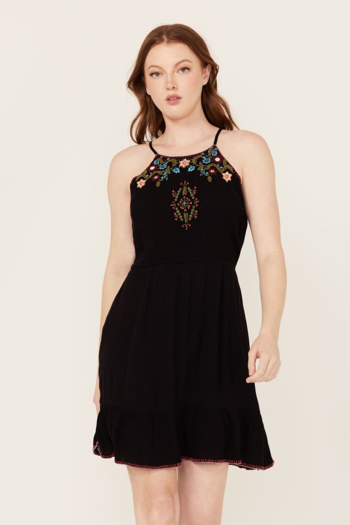 Idyllwind Women's Wolfeboro Embroidered And Beaded Halter Mini Dress | Black
