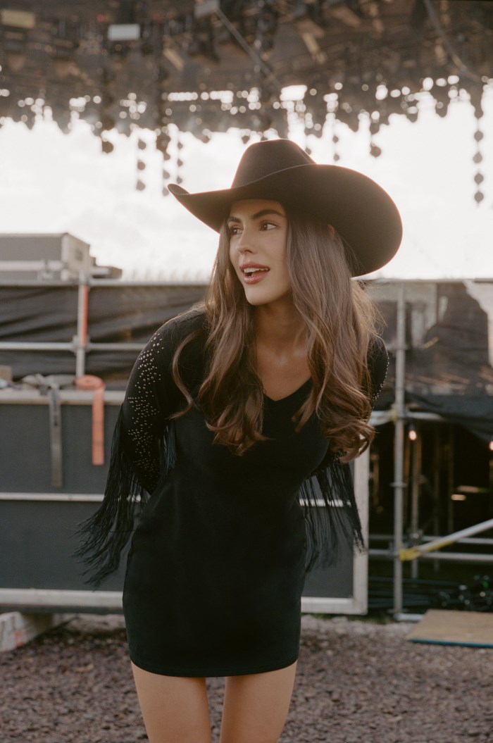 Idyllwind Women's Lois Studded Long Sleeve Fringe Mini Dress | Black