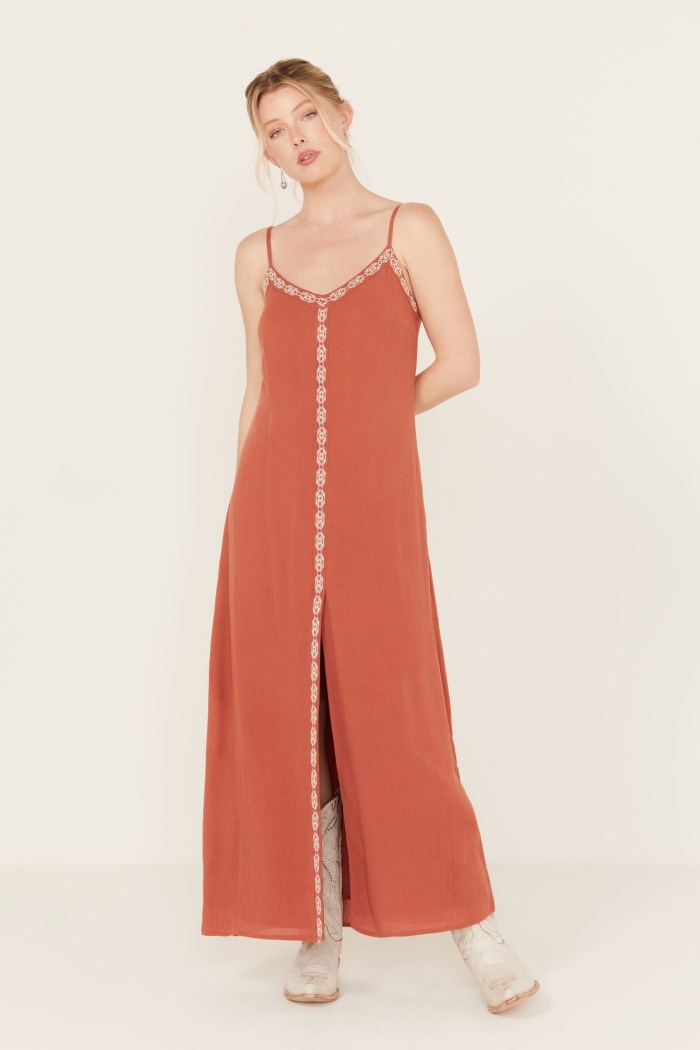 Idyllwind Women's Myrtle Embroidered Trim Maxi Dress | Pecan
