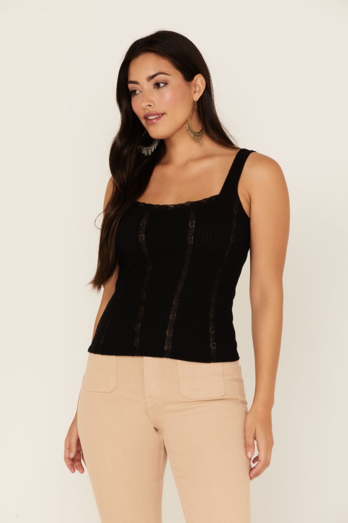 Idyllwind Women's Sparrow Pointelle Rib Lace Tank Top | Black