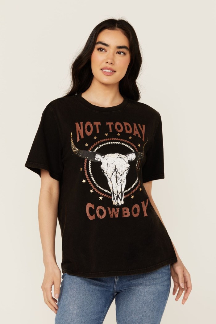 Idyllwind Women's Not Today Cowboy Boyfriend Fit Short Sleeve Graphic Tee | Black
