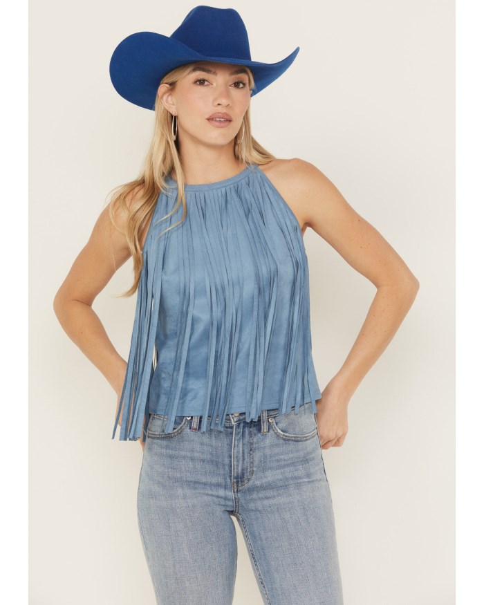 Idyllwind Women's Madie Faux Suede Fringe Tank | Steel Blue